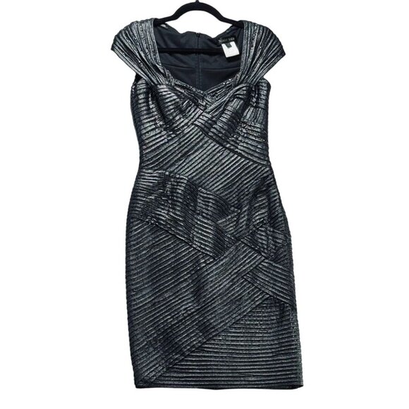 TADASHI SHOJI Women's Dress Silver Cap Sleeve Polyester Stretch Size XS - Picture 5 of 10